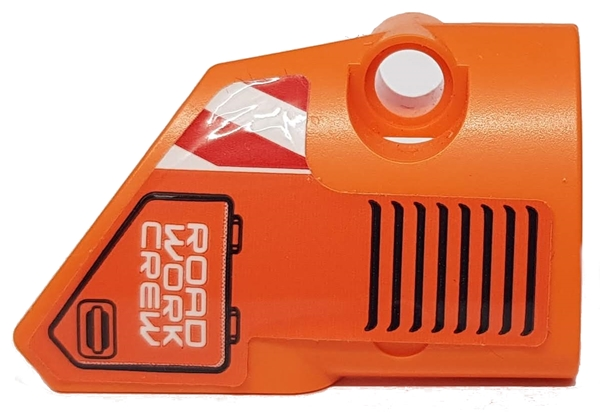 Technic, Panel Fairing # 2 Small Smooth Short, Side B with 'ROAD WORK CREW', Black Vents and Red and White Danger Stripes Pattern (Sticker) - Set 42060