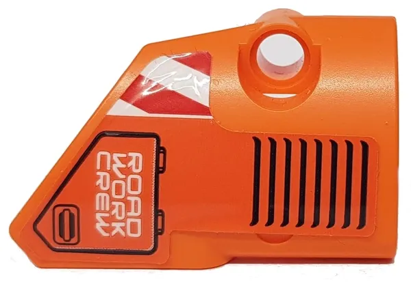 Technic, Panel Fairing # 2 Small Smooth Short, Side B with 'ROAD WORK CREW', Black Vents and Red and White Danger Stripes Pattern (Sticker) - Set 42060