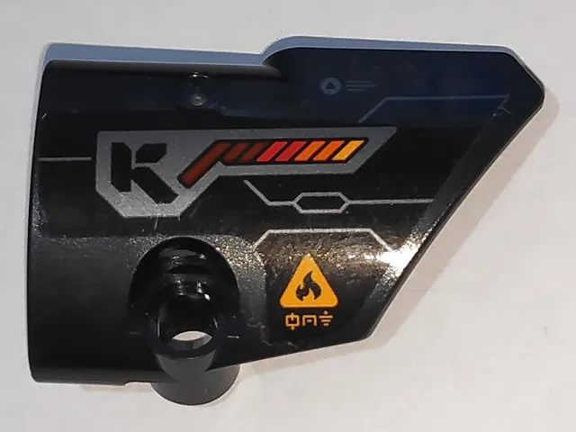 Technic, Panel Fairing # 2 Small Smooth Short, Side B with Bright Light Orange Fire Warning Triangle, Letter K and Boost Lights Pattern (Sticker) - Set 70675