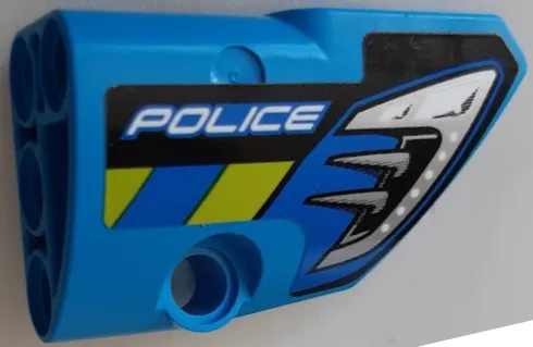 Technic, Panel Fairing # 2 Small Smooth Short, Side B with Silver Headlight, Blue and Lime Diagonal Stripes and 'POLICE' Pattern (Sticker) - Set 42091