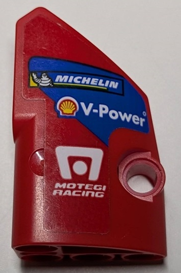 Technic, Panel Fairing # 2 Small Smooth Short, Side B with Michelin, Shell Logo, 'V-Power' and Motegi Racing Logo on Blue Stripe Pattern (Sticker) - Set 42125