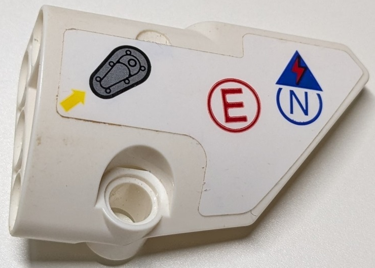Technic, Panel Fairing # 2 Small Smooth Short, Side B with Yellow Arrow, Silver Latch, Blue and Red Electricity Danger Sign, Capital Letter E and N in Circles Pattern (Sticker) - Set 42125