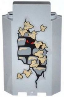 Panel 3 x 3 x 6 Corner Wall without Bottom Indentations with Bricks, 11 Dark Tan Ivy Leaves and Red Eyes Looking Left Pattern (Sticker) - Set 9468