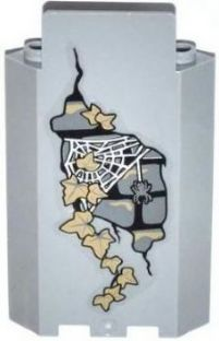 Panel 3 x 3 x 6 Corner Wall without Bottom Indentations with Bricks, 11 Dark Tan Ivy Leaves, Spider and Web Pattern (Sticker) - Set 9468