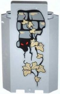 Panel 3 x 3 x 6 Corner Wall without Bottom Indentations with Bricks, 11 Dark Tan Ivy Leaves and Red Eyes Looking Right Pattern (Sticker) - Set 9468