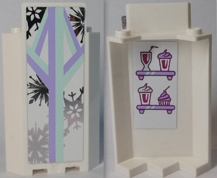 Panel 3 x 3 x 6 Corner Wall without Bottom Indentations with Snowflakes on Outside and Sundaes and Cupcake on Inside Pattern (Stickers) - Set 41062