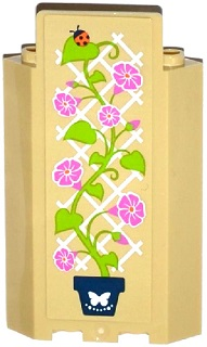Panel 3 x 3 x 6 Corner Wall without Bottom Indentations with Lattice, Potted Plant, White Butterfly and Ladybird Pattern (Sticker) - Set 41108