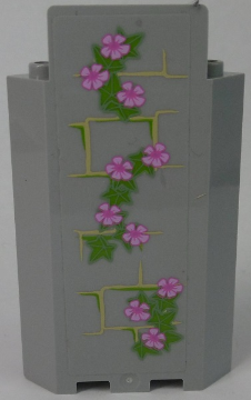 Panel 3 x 3 x 6 Corner Wall without Bottom Indentations with Bricks and Ivy Trunks with 10 Magenta Flowers Pattern 1 (Sticker) - Set 41055