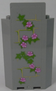 Panel 3 x 3 x 6 Corner Wall without Bottom Indentations with Bricks and Ivy Trunks with 8 Magenta Flowers Pattern 1 (Sticker) - Set 41055