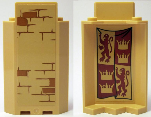 Panel 3 x 3 x 6 Corner Wall without Bottom Indentations with Bricks Type 3 Outside and Gryffindor Banner Inside Pattern (Stickers) - Set 75953