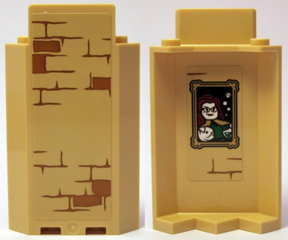 Panel 3 x 3 x 6 Corner Wall without Bottom Indentations with Bricks Type 2 Outside and Portrait of Woman and Dog Inside Pattern (Stickers) - Set 75953