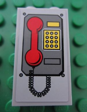 Panel 1 x 2 x 3 with Side Supports - Hollow Studs with Telephone with Red Handset Pattern (Sticker) - Set 7596