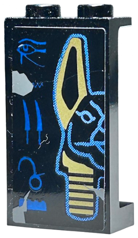 Panel 1 x 2 x 3 with Side Supports - Hollow Studs with Hieroglyphs and Half Anubis Mask Pattern Left  (Sticker) - Set 7327