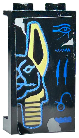 Panel 1 x 2 x 3 with Side Supports - Hollow Studs with Hieroglyphs and Half Anubis Mask Pattern Right  (Sticker) - Set 7327