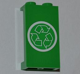 Panel 1 x 2 x 3 with Side Supports - Hollow Studs with Recycling Arrows on Green Background Pattern (Sticker) - Set 4432