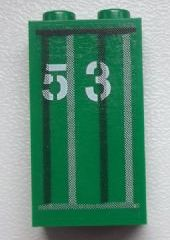 Panel 1 x 2 x 3 with Side Supports - Hollow Studs with '53' and Black and Light Gray Vertical Stripes Pattern (Sticker) - Set 9486