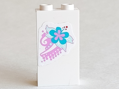 Panel 1 x 2 x 3 with Side Supports - Hollow Studs with Bright Pink, Light Aqua, and Medium Azure Flower Pattern (Sticker) - Set 3184