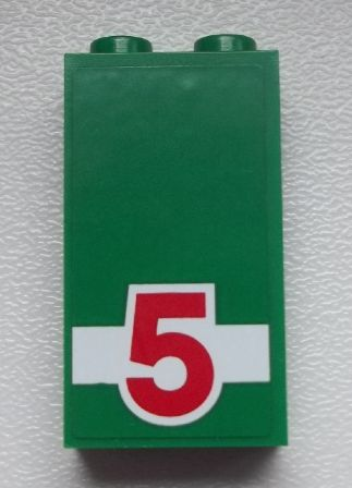 Panel 1 x 2 x 3 with Side Supports - Hollow Studs with Red '5' on White Stripe Pattern (Sticker) - Set 60025