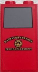 Panel 1 x 2 x 3 with Side Supports - Hollow Studs with Gray Window and 'RADIATOR SPRINGS FIRE DEPARTMENT' Pattern (Sticker) - Set 9484