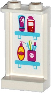 Panel 1 x 2 x 3 with Side Supports - Hollow Studs with Toiletries on Shelves Pattern on Inside (Sticker) - Set 41034