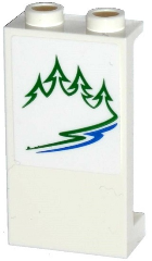 Panel 1 x 2 x 3 with Side Supports - Hollow Studs with Green Trees and Blue River on White Background Pattern Model Left Side (Sticker) - Set 60117