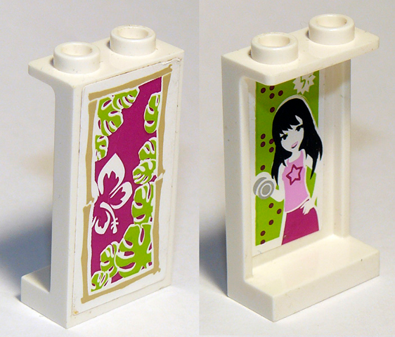 Panel 1 x 2 x 3 with Side Supports - Hollow Studs with Girl on Inside and Magenta and White Flower on Outside Pattern (Stickers) - Set 41058