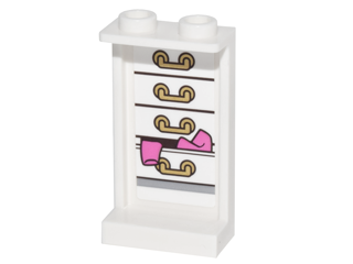 Panel 1 x 2 x 3 with Side Supports - Hollow Studs with 4 Drawers and Clothes Hanging Out on Inside Pattern (Sticker) - Set 41067