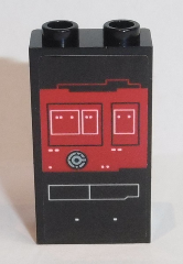 Panel 1 x 2 x 3 with Side Supports - Hollow Studs with Red Screen with White Rectangles and Buttons Pattern (Sticker) - Set 75190