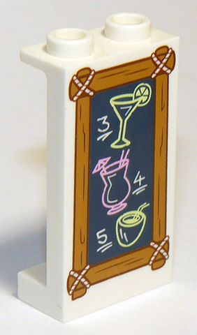Panel 1 x 2 x 3 with Side Supports - Hollow Studs with Blackboard with Wooden Border and Drinks Menu Pattern