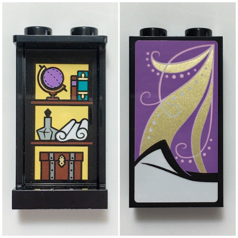 Panel 1 x 2 x 3 with Side Supports - Hollow Studs with Medium Lavender Blanket with Gold Highlights on Outside and Shelves with Globe, Books, Scroll, Bottle, and Box on Inside Pattern (Stickers) - Set 41196