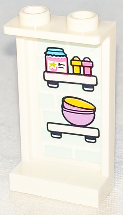 Panel 1 x 2 x 3 with Side Supports - Hollow Studs with Jar and Bowls on Shelves Pattern (Sticker) - Set 41347
