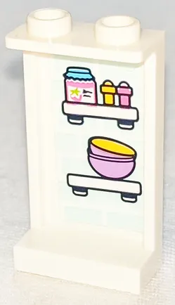 Panel 1 x 2 x 3 with Side Supports - Hollow Studs with Jar and Bowls on Shelves Pattern (Sticker) - Set 41347