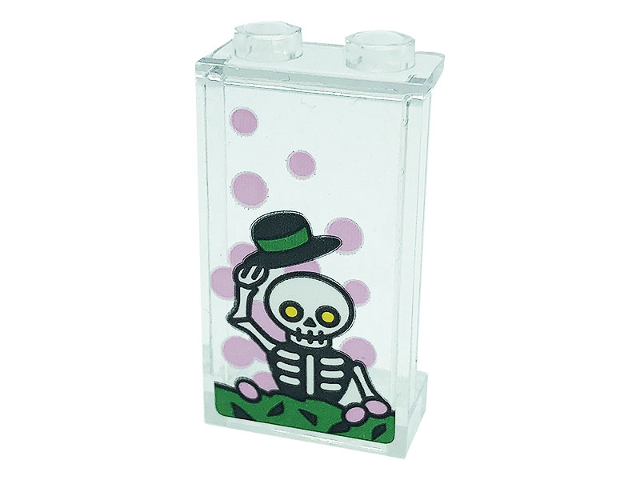 Panel 1 x 2 x 3 with Side Supports - Hollow Studs with Bright Pink Dots, Skeleton and Black Hat Pattern (Sticker) - Set 76388