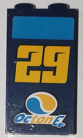 Panel 1 x 2 x 3 with Side Supports - Hollow Studs with Yellow Number 29, Octan Logo and 'Octan E' Pattern (Sticker) - Set 60256