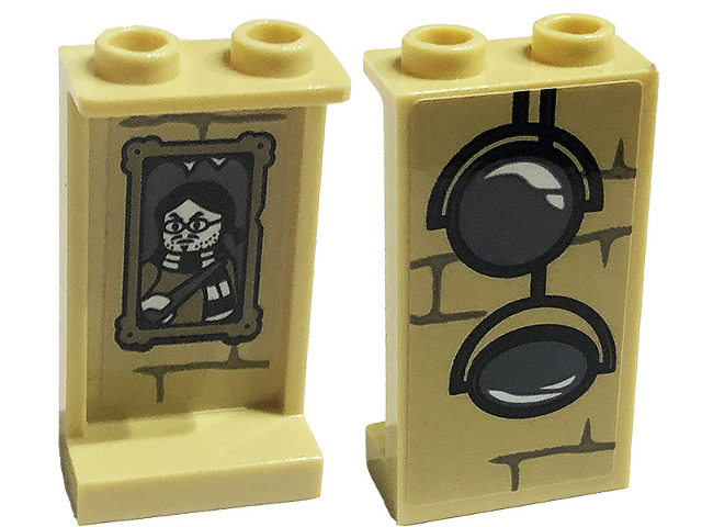 Panel 1 x 2 x 3 with Side Supports - Hollow Studs with Bricks and Mirrors on Outside and Portrait on Inside Pattern (Sticker) - Set 76397