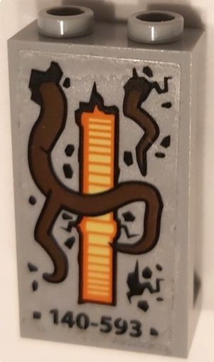 Panel 1 x 2 x 3 with Side Supports - Hollow Studs with '140-593', Tree Roots and Yellow Bars in Orange Background Pattern (Sticker) - Set 70358