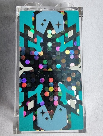 Panel 1 x 2 x 3 with Side Supports - Hollow Studs with Bright Light Blue and Medium Azure Snowflake on Silver Holographic Glitter Background Pattern (Sticker) - Sets 41148 / 43172