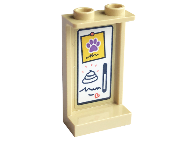 Panel 1 x 2 x 3 with Side Supports - Hollow Studs with Whiteboard with Pen, Poop, Medium Lavender Paw Print and Coral Heart Pattern (Sticker) - Set 41741