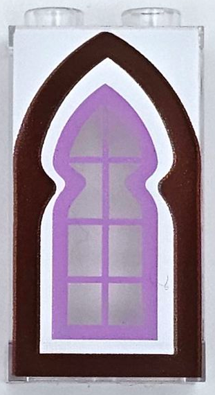 Panel 1 x 2 x 3 with Side Supports - Hollow Studs with Reddish Brown Arched Window with Medium Lavender Lattice on White Background Pattern