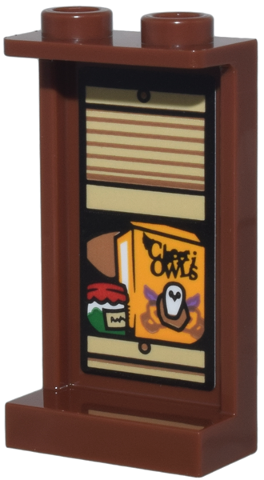 Panel 1 x 2 x 3 with Side Supports - Hollow Studs with Tan Kitchen Cupboard and Box of Bright Light Orange 'Cheeri OWLS' Pattern (Sticker) - Set 76437