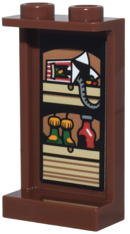 Panel 1 x 2 x 3 with Side Supports - Hollow Studs with Tan Kitchen Cupboard, Striped Every Flavor Beans Box, and Green and Red Bottles Pattern (Sticker) - Set 76437