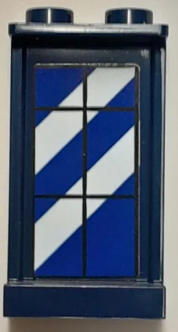 Panel 1 x 2 x 3 with Side Supports - Hollow Studs with Window with Black Frame and White Stripes on Blue Background Pattern (Sticker) - Set 40393