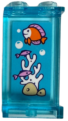 Panel 1 x 2 x 3 with Side Supports - Hollow Studs with Aquarium with Bright Pink and Orange Fish, White Bubbles and Coral / Seaweed, Tan Rocks Pattern (Sticker) - Set 41718