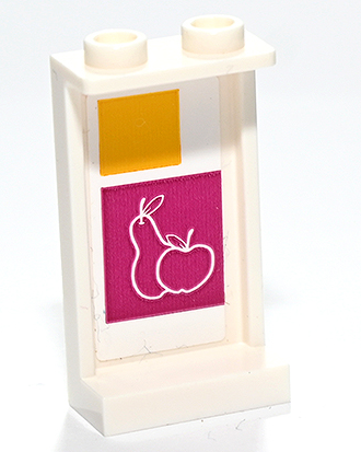 Panel 1 x 2 x 3 with Side Supports - Hollow Studs with Apple and Pear on Yellow and Magenta Squares Pattern (Sticker) - Set 41731