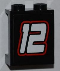 Panel 1 x 2 x 2 with Side Supports - Hollow Studs with White '12' with Red Outline Pattern (Sticker) - Set 8228