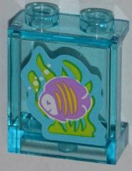 Panel 1 x 2 x 2 with Side Supports - Hollow Studs with Medium Lavender Fish with Yellow Stripes, Lime Seaweed Pattern (Sticker) - Set 3188