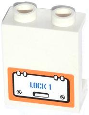Panel 1 x 2 x 2 with Side Supports - Hollow Studs with Hatch and 'LOCK 1' Pattern Model Left Side (Sticker) - Set 60013