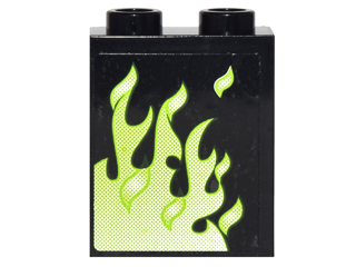 Panel 1 x 2 x 2 with Side Supports - Hollow Studs with Faded Lime Flames Pattern Model Left Side (Sticker) - Set 4840