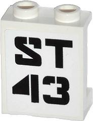 Panel 1 x 2 x 2 with Side Supports - Hollow Studs with Black 'ST 43' Pattern (Sticker) - Set 70808