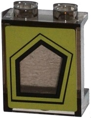 Panel 1 x 2 x 2 with Side Supports - Hollow Studs with Black Pentagonal Window on Olive Green Background Pattern (Sticker) - Set 79115